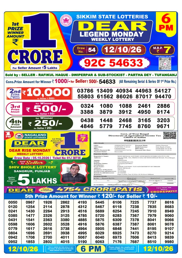 Official Result Gazette for LEGEND MONDAY