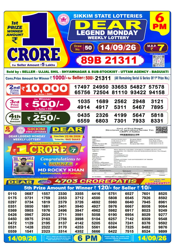 Official Result Gazette for LEGEND MONDAY