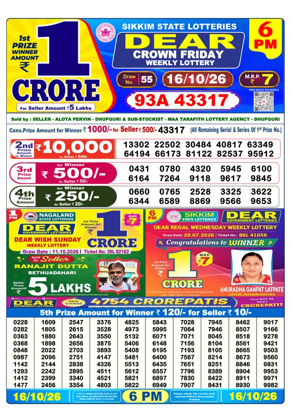 Official Result Gazette for CROWN FRIDAY