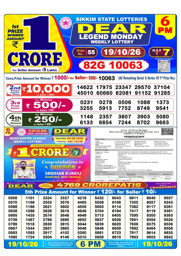 Official Result Gazette for LEGEND MONDAY