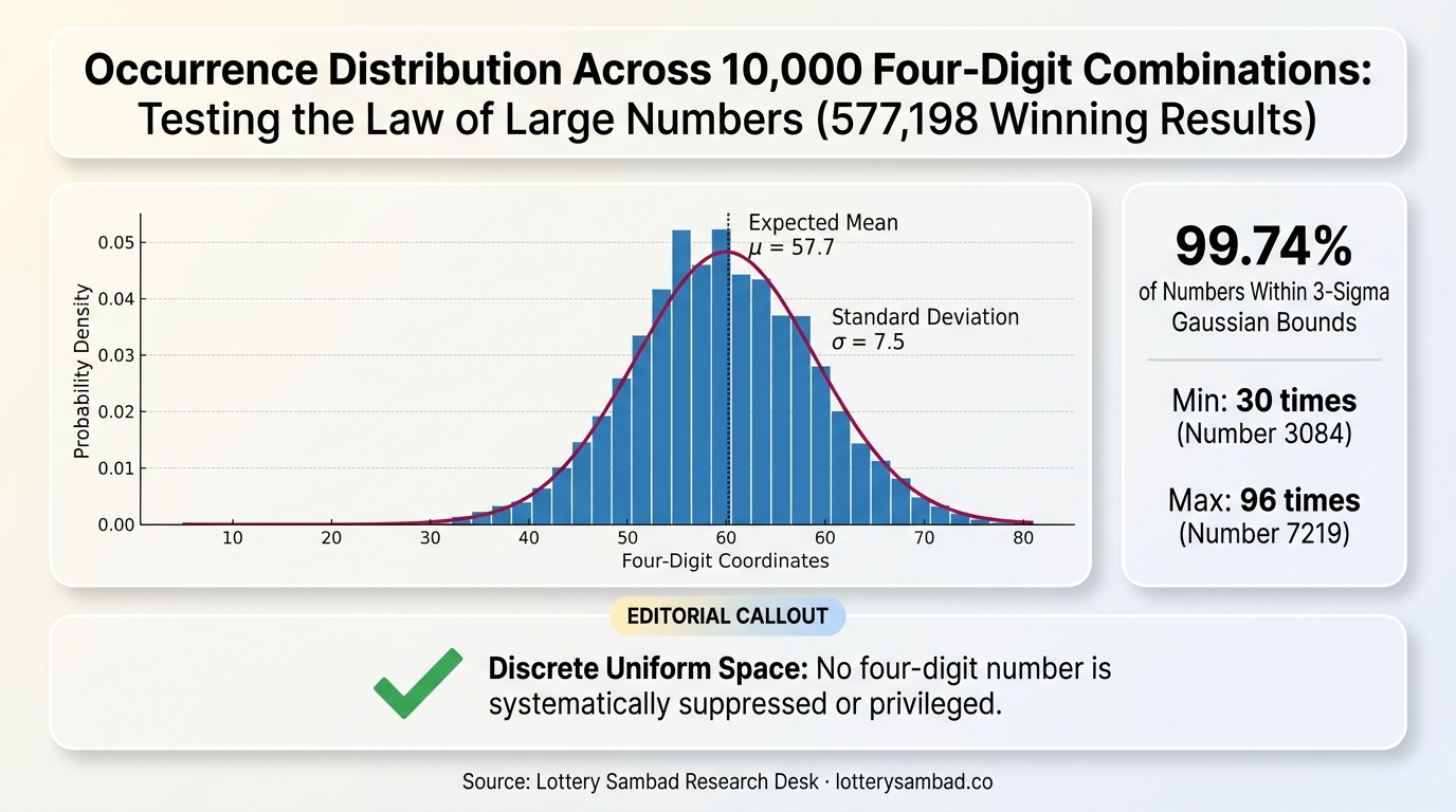 Occurrence Distribution Across 10,000 Four-Digit Numbers